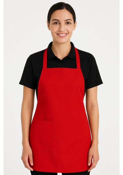 Kırmızı renkli, cepli, pamuk mutfak önlüğü, şık ve kullanışlı tasarım, 65x90 cm fiyatları