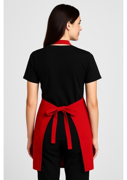 Kırmızı renkli, cepli, pamuk mutfak önlüğü, şık ve kullanışlı tasarım, 65x90 cm modelleri