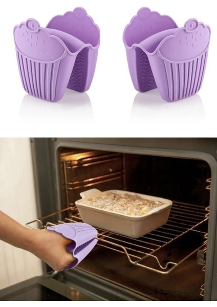 Pembe Mini Cupcake Desenli Silikon Fırın Tutacağı, 10x10 cm, Plastik, Renk: Pembe fiyatları