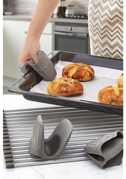 Pembe Mini Cupcake Desenli Silikon Fırın Tutacağı, 10x10 cm, Plastik, Renk: Pembe fırsatları