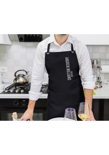 Renkli, özel tasarım siyah mutfak önlüğü, profesyonel kullanım, pamuk polyester malzeme