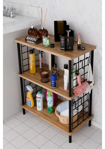 3raflı Telli Çevir Kur Çok Amaçlı Banyo Rafı Dolabı Metal Gövdeli Organizer Düzenleyici Saklama Rafı