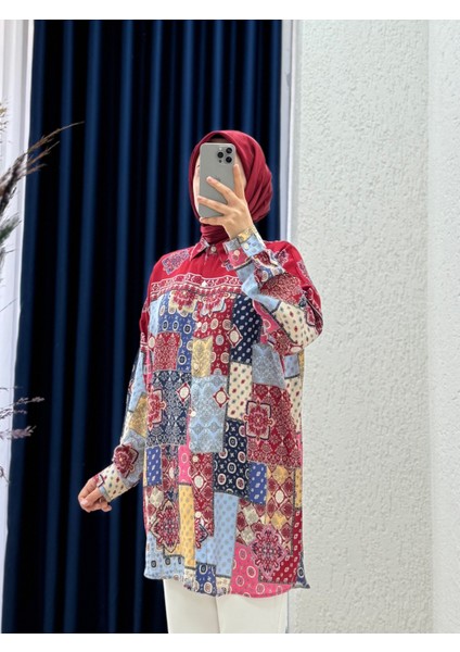 Yelenya Desenli Viskon GÖMLEK-PE204 Bordo