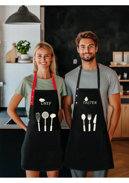 2'li Siyah Mutfak Önlüğü Seti, leke tutmaz, su itici, şık ve kullanışlı 60x75 cm fiyatları