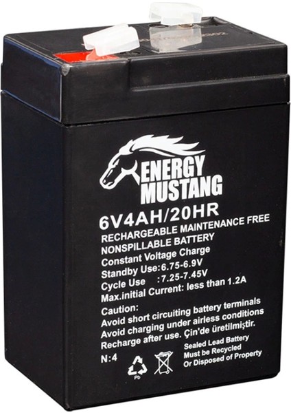 Energy Mustang 6 Volt - 4 Amper Işıldak Aküsü (70 x 48 x 101 Mm) (4887)