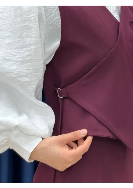 Manolya Etekli Yelekli Tek Cepli TAKIM-ET2466 Bordo