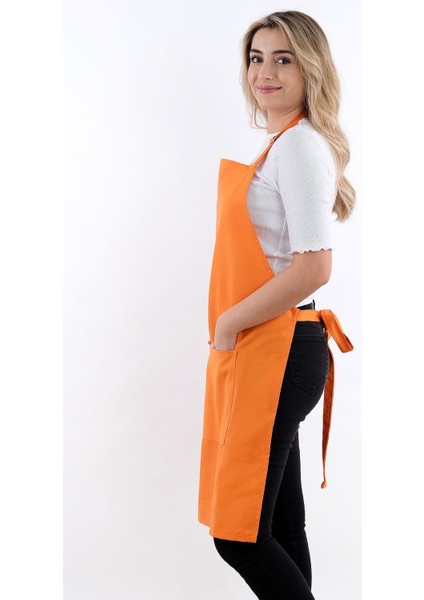 Turuncu 3'lü Mutfak Önlüğü ve Eldiven Seti, askılı ve cepli, pamuk polyester, 60x80 modelleri