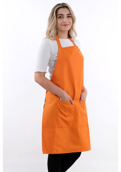 Turuncu 3'lü Mutfak Önlüğü ve Eldiven Seti, askılı ve cepli, pamuk polyester, 60x80 fırsatları