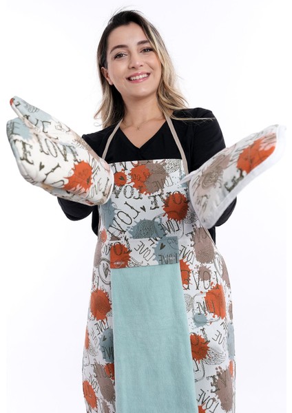 Su geçirmez mutfak önlüğü, havlu ve eldivenli, 55x75 cm, pamuk polyester, gri indirimleri