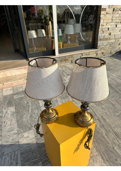 48CM Yüksekliğnde Kumaş Başlıklı Eskitme Ayaklı Ikili Abajur fırsatları
