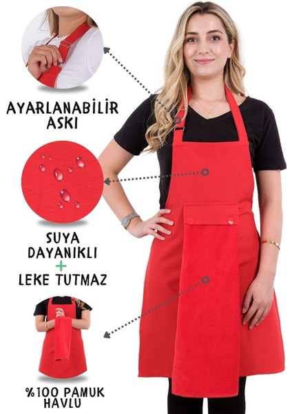 Renkli askılı mutfak önlüğü ve havlusu, şık ve kullanışlı set, 50x70 cm