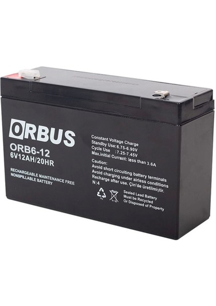 Akü 6 Volt 12 Amper Orbus Orb6-12 ( 150 x 50 x 94 mm ) (4887)