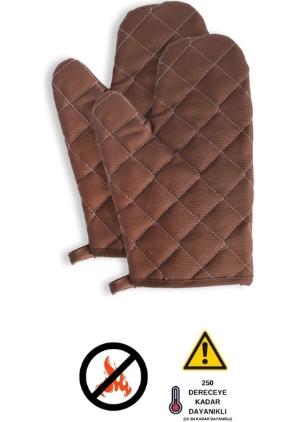 Kahverengi ısıya dayanıklı fırın eldiveni, 2’li set, 17x27 cm, pamuk polyester