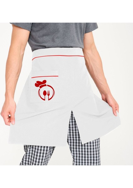 Yırtmaçlı yarım önlük, şık ve kullanışlı mutfak kıyafeti, polyester, 100x100 cm, beyaz