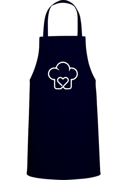 Lacivert özel baskılı mutfak önlüğü ve şapka seti, şık ve fonksiyonel tasarım