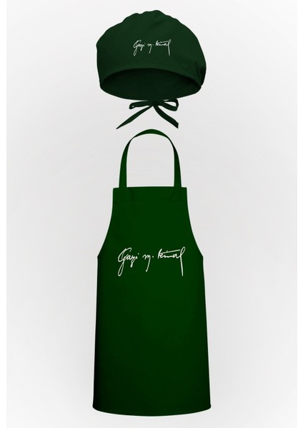 Şık ve fonksiyonel mutfak önlüğü ve bone seti, pamuk polyester, lacivert, avcı yeşil renkli