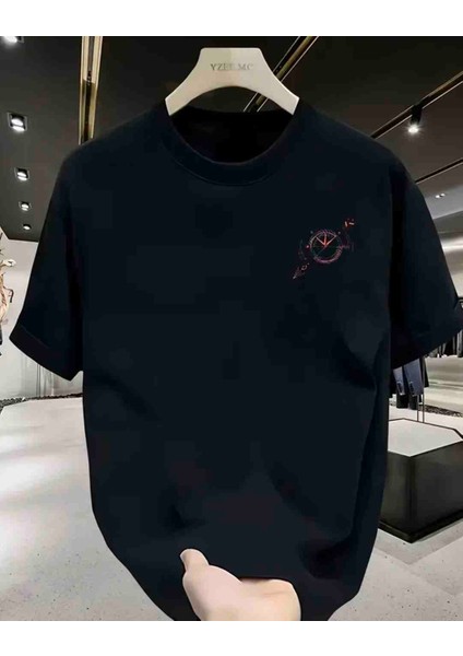 Kırmızı Mavi Pusula Baskılı Özel Tasarım Oversize Tshirt