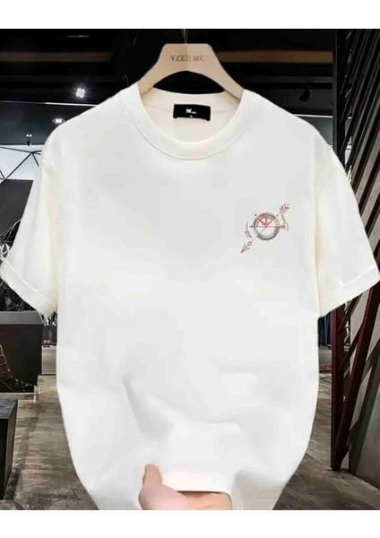 Kırmızı Mavi Pusula Baskılı Özel Tasarım Oversize Tshirt