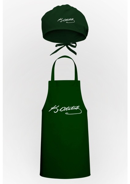 Şık ve kullanışlı mavi mutfak önlüğü ve bone seti, pamuk/polyester materyal.