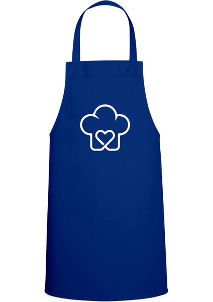 Kalp Desenli Mutfak Şapkası ve Önlük Seti, Saks Mavisi Renk