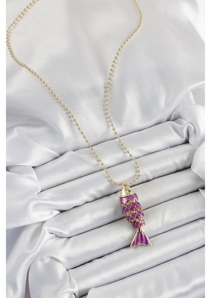 Pirinç Mor Balık Model Zirkon Taşlı Gold Renk Kadın Kolye fiyatları