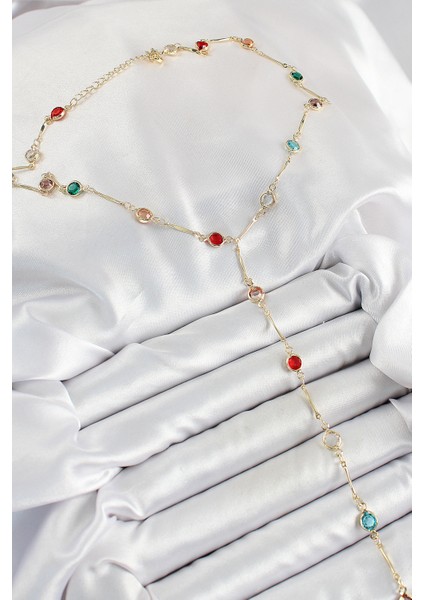 Pirinç Asorti Model Gold Renk Zirkon Taşlı Y Kolye fiyatları