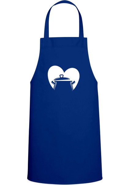 Kalp İçi Tencere Tasarım Özel Baskılı Mutfak Önlüğü Saks Mavisi Renk: Lacivert
