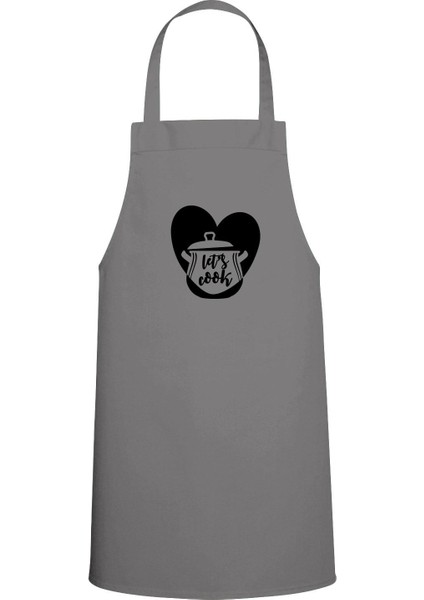 Let's Cook Yazılı Şef Mutfak Önlüğü, Şık ve Rahat Gri Renk.