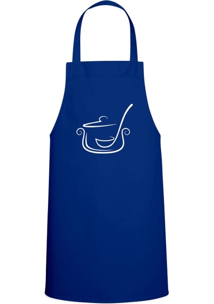 Lacivert temcere ve kepçe baskılı mutfak önlüğü, şık ve kullanışlı tasarım