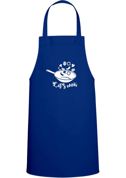 Let's Cook Yazılı Mutfak Önlüğü, Saks Mavisi, Şık ve Kullanışlı Tasarım