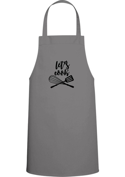 Let's Cook Yazılı Özel Chef Mutfak Önlüğü Gri Renk, Şık ve Rahat Tasarım