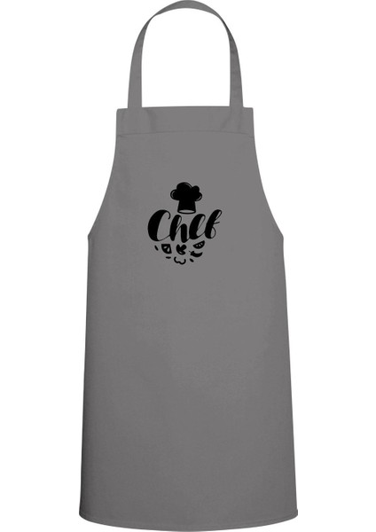 Gri Renkli Özel Baskılı Sebze Temalı Mutfak Önlüğü, Şık ve İşlevsel Tasarım