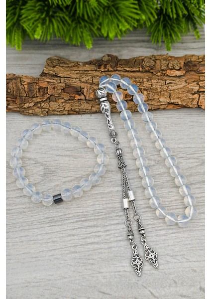Opal Ay Taşı Bileklik ve Tesbih Erkek Doğal Taş Set 8 mm BT037