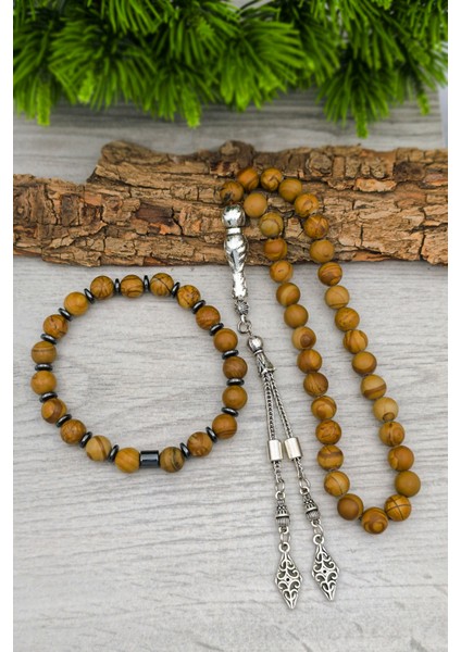 Odun Jasper Doğal Taş Tesbih ve Bileklik Set 8 mm BT031