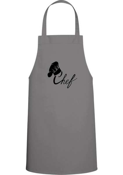 Özel Tasarımlı Gri Mutfak Önlüğü, Şık ve Kullanışlı Chef Yazılı Renkli Tasarım