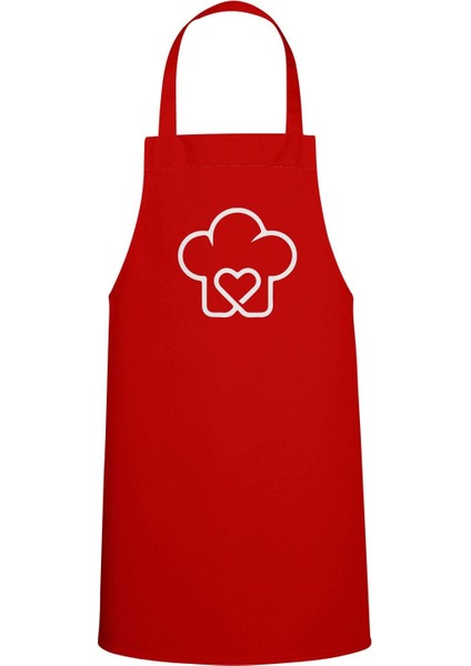 Renkli Baskılı Chef Şapka ve Mutfak Önlüğü Seti, Kırmızı