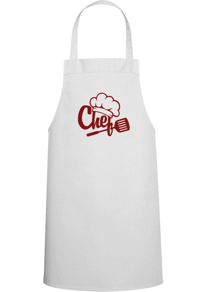 Beyaz Baskılı Mutfak Önlüğü, Şef Tarzında Şık ve Kullanışlı Tasarım