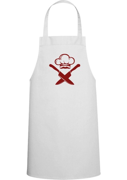 Şık Baskılı Mutfak Önlüğü, Beyaz, Rahat ve Dayanıklı Aşçı İçin
