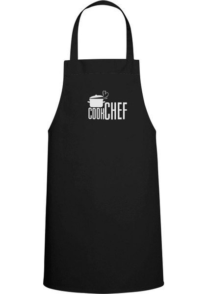 Şık ve kullanışlı baskılı mutfak önlüğü, siyah renk, modern tasarım