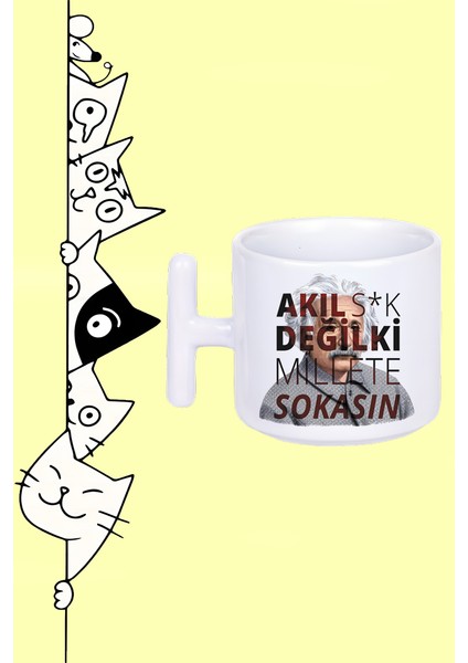 Akıl S*k Değilki Millete Sokasın Albert Einstein Tasarım Baskılı Beyaz T Sap Kupa Bardak