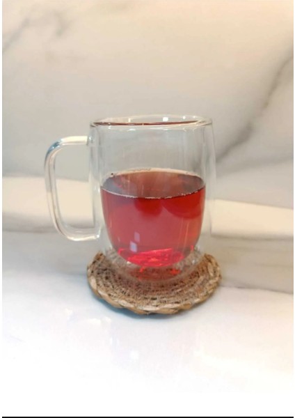 Ankatic Çift Camlı Çift Çidarlı Bardak Çift Katlı Isı Yalıtımlı Kulplu Kupa 350 ml
