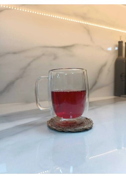 Ankatic Çift Camlı Çift Çidarlı Bardak Çift Katlı Isı Yalıtımlı Kulplu Kupa 350 ml