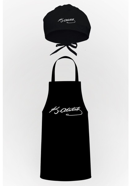 Ayyıldız ve Atatürk imzalı şık mutfak önlüğü ve bone seti, pamuk polyester malzeme