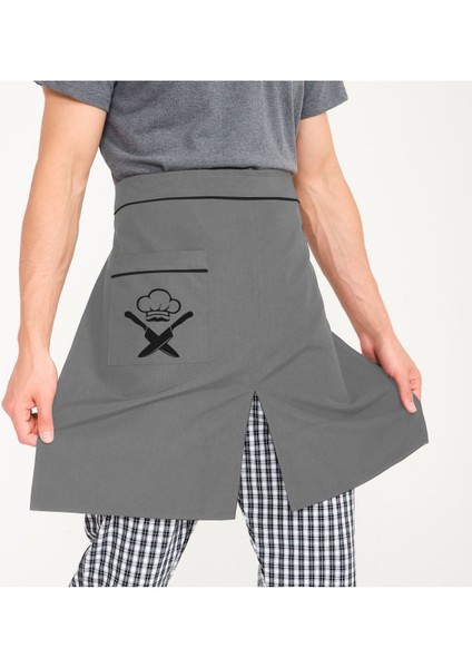 Yırtmaçlı Yarım Önlük, 100x70 cm, Pamuk Polyester, Gri Renk