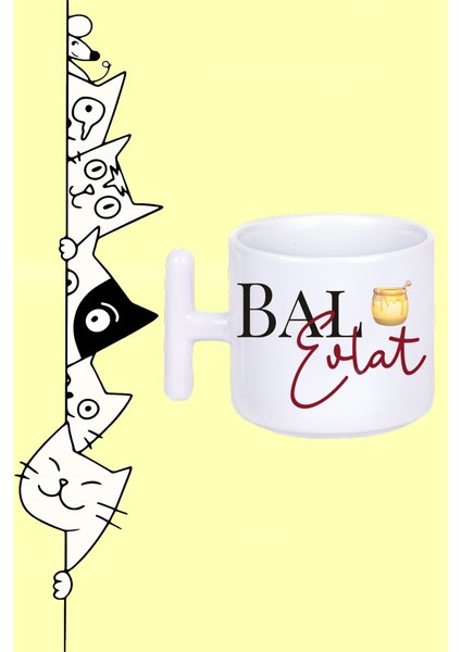 Bal Evlat Tasarım Baskılı Beyaz T Sap Kupa Bardak
