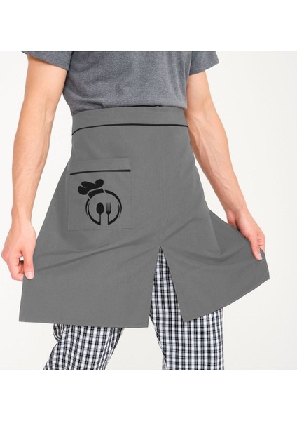 Gri Yırtmaçlı Yarım Önlük, Rahat ve Şık Çalışma Kıyafeti, 100x100 cm