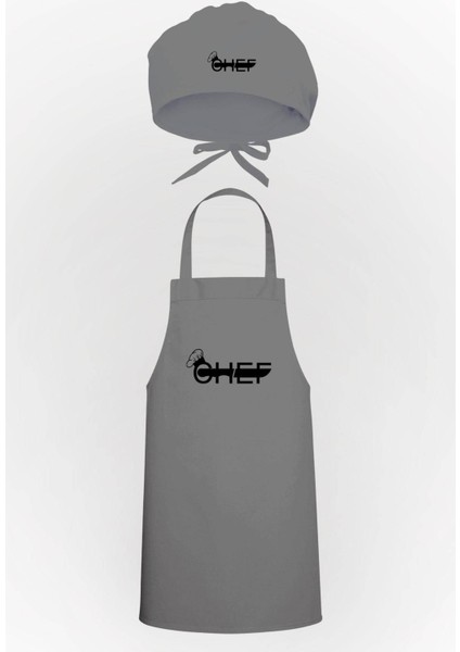 Şık Mutfak Bıçağı, Önlük ve Bone Seti - Gri Renkli Konfor Paketi