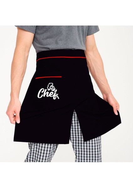 Yırtmaçlı Yarım Önlük, Siyah, Şık ve Rahat, 75x55, Pamuk Polyester Mutfak Giyim