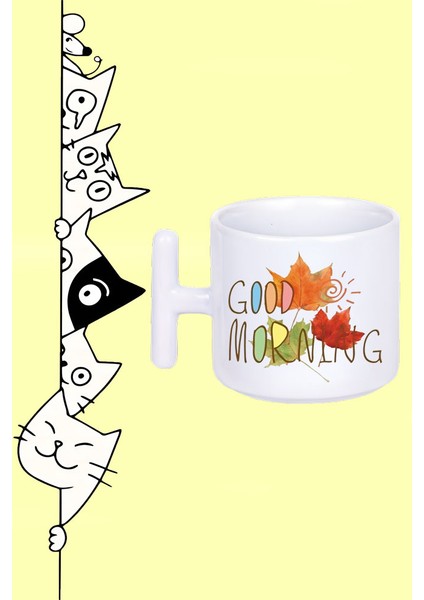 Sonbahar Good Mornıng! Günaydın Tasarım Baskılı Beyaz T Sap Kupa Bardak