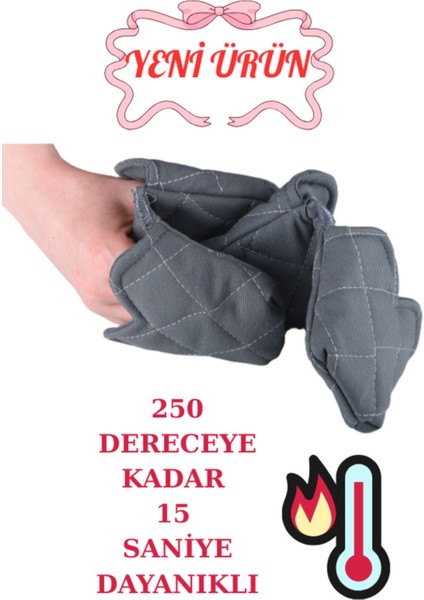 Gri ısı yalıtımlı silikon olmayan tencere ve fırın tutamaç seti, 12x21 cm